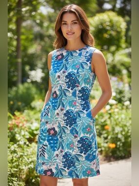 Lilly Pulitzer NWT Sleeveless Blue Multi Print sheath dress lined SZ 12